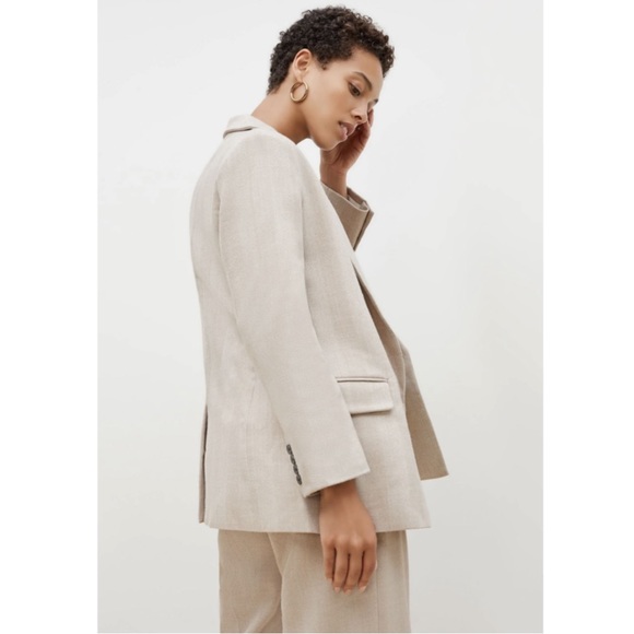 M.M. LaFleur The O'Hara Wool Herringbone Blazer in Ivory Biscuit, Size 12 - Picture 2 of 14